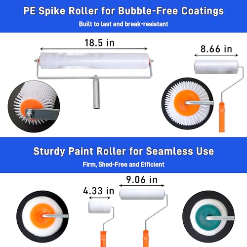Self Leveling Cement Tool Kit- Epoxy Floor Tool Kit Includes Self-Leveling Rake, 2 Spiked Roller, 2 Flooring Construction Painter Roller, 16“-63” Telescopic Poles, Epoxy Spike Shoes and Gloves