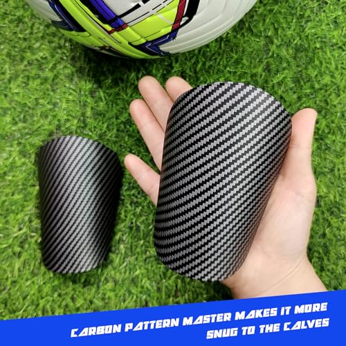 Mini Shin Guards Soccer Kids,Small Protective Gear with Fixed Straps - color: Carbon pattern, size: M(H: 4.5 in,W: 2.9 in)