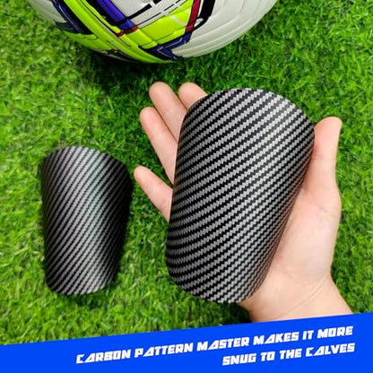 Mini Shin Guards Soccer Kids,Small Protective Gear with Fixed Straps - color: Carbon pattern, size: M(H: 4.5 in,W: 2.9 in)