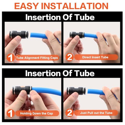180PCS Pneumatic Quick Connect Fitting Kit: Imperial (1/8", 1/4", 5/16", 3/8", 1/2") & Metric (4,6,8,10,12mm) Push-in Air Line Connectors（Black) - color: Black