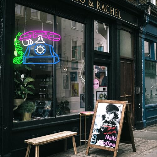 Telephone Neon Sign Retro Phone Light Up Sign Dimmable Landline Neon Light Colorful Phone LED Sign for Bedroom Office Bar Shopping Center School - style: Telephone
