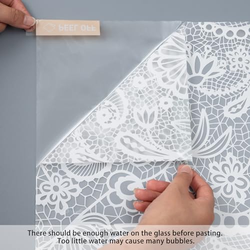 Frosted Window Privacy Film, White Lace Stained Glass Window Film, Static Cling Removable Privacy Decal, Sun Blocking Decorative Tint with Effect for Home, Doors and Office (S686, 17.7'' x 78.7'')
