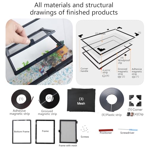 Magnetic Fish Tank Cover Net Aquarium Lid Mesh Top Hood Cut to Any Size Ventilation Transparency Anti-Jumping Aquarium Cover with Feeding Window(39"X19")