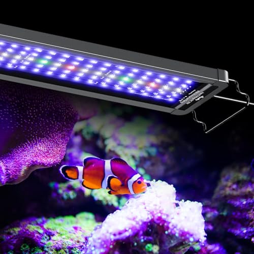 Pawfly 36W Saltwater Aquarium Light for 36" to 45" Fish Tanks Dimmable LED Reef Light for Coral Extendable Marine Fish Tank Light with Full Spectrum D/N Mode Timer Auto On/Off Adjustable Brightness - size: 36" to 45"