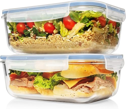 Razab 4 PC 1860ml / 63 Oz / 8 Cups Large Glass Food Storage Containers with Lids - Glass Meal Prep Containers for Roasting & Storing Leftover, Lunch Container with Lids, Microwave & Oven Safe - color: Light Blue