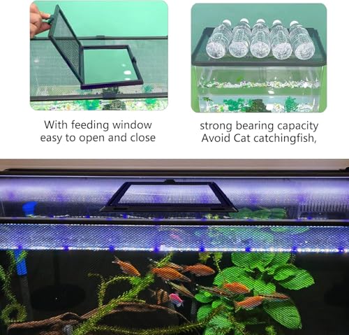 Magnetic Fish Tank Cover Net Aquarium Lid Mesh Top Hood Cut to Any Size Ventilation Transparency Anti-Jumping Aquarium Cover with Feeding Window(39"X19")