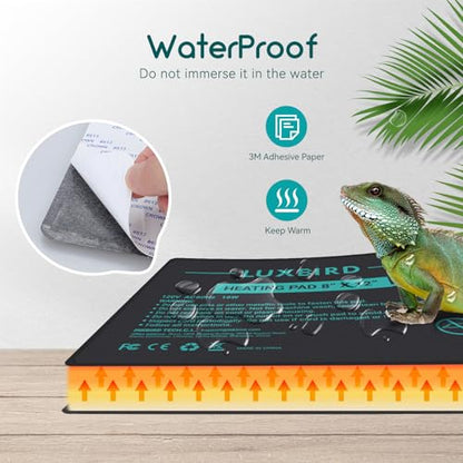 Reptile Heating Pad 8x12 Inch with Dual Output Reptile Thermostat LB-2SC Combo Set Under Tank Terrarium Heating Mat for Turtles, Lizards, Frogs, and Other Reptiles