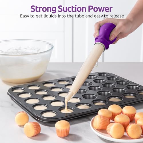 U-Taste 228.2℉ Heat Resistant Food Grade 1.5oz Angled Turkey Baster, and 18/8 Stainless Steel Square Measuring Spoons Set of 8 (Purple+Silver)