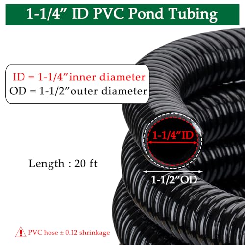 DAVCO Kinkproof 1-1/4 Dia Waterfall, Pond Tubing & Aquarium Hose, 1-1/4-Inch ID, 20 FT, Black, Corrugated - size: 1-1/4"ID
