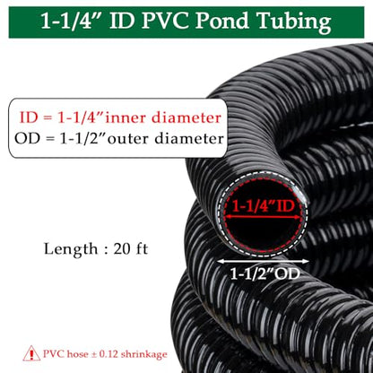 DAVCO Kinkproof 1-1/4 Dia Waterfall, Pond Tubing & Aquarium Hose, 1-1/4-Inch ID, 20 FT, Black, Corrugated - size: 1-1/4"ID