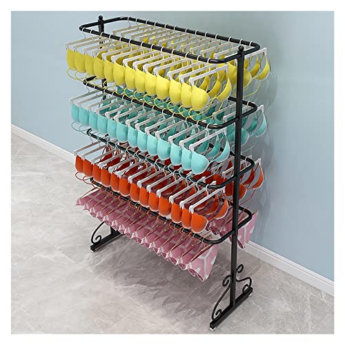 Shelf 4 Layer Metal Bras/Panties Organiser Holder, Large Capacity Tank Tops/Camisoles Display Rack For Bedroom Closet/Boutiques, With Anti-Slip Foot Pad，Black 100x45x150cm