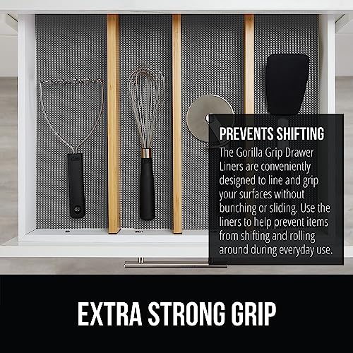 GORILLA GRIP powerGRIP Drawer Shelf and Cabinet Liner, Thick Strong Hold, Non-Adhesive Liners Protect Kitchen Cabinets and Cupboard, Bathroom Drawers, Easy Install, Breathable Mat, 12" x10', Gray - color: Gray, style: 12" x 10'