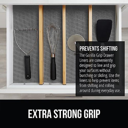 GORILLA GRIP powerGRIP Drawer Shelf and Cabinet Liner, Thick Strong Hold, Non-Adhesive Liners Protect Kitchen Cabinets and Cupboard, Bathroom Drawers, Easy Install, Breathable Mat, 12" x10', Gray - color: Gray, style: 12" x 10'