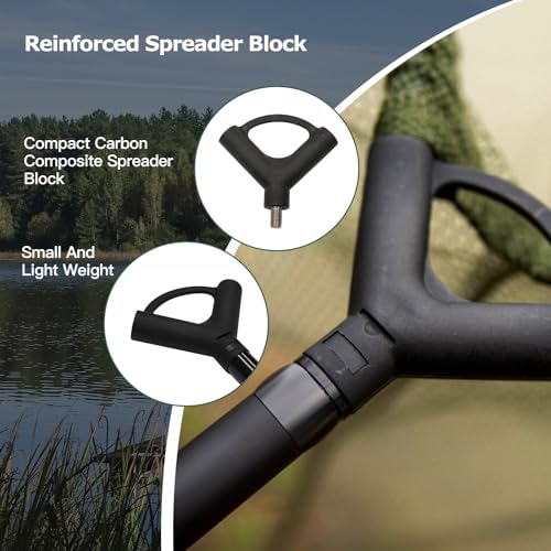 Landing Net for Carp Fishing, 32 Inch Large Fishing Net, 6 Feet Telescoping Carbon Fiber Long Handle Saltwater Big Fish, Holds Up to 88lbs/40kgs, Olive Green, Supplied with Carry Bag