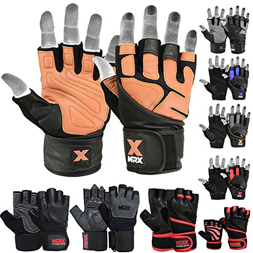 MRX Weight Lifting Pro Level Gloves with 18 Inches Long Wrist Strap Gym Workout Exercise & Fitness in - color: Black Brown, size: X-Large