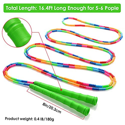Double Dutch Jump Rope Long Jump Rope 16 FT 1 Pack/2 Pack, Adjustable Soft Beaded Diy Jump Rope for Kids Adult Long Enough for 5-6 Jumpers - color: Green-2 Pack