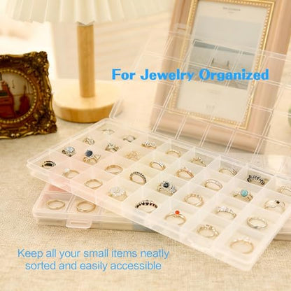 GREENTIME 2 Pack 32 Grids Clear Plastic Storage Organizer Boxes, Diamond Painting Containers, Bead Storage Containers for Small Hardware Small Parts Crafts Jewelry