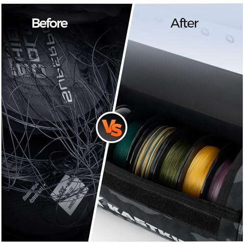 KastKing BaitSpace Line Management Bag, Fishing Line Storage Bag with Water Resistant Nylon, Clear View Window, Removable Divider, Tangle-free Leader Line Holder - color: D: Black Camo-Large