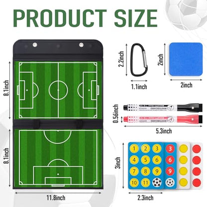 WISYOK Soccer Lineup Board, 48 Cards, Magnetic | Leather Covered, Foldable and Portable, with 2 Markers, Ideal for Game, Planning - style: Soccer Leather