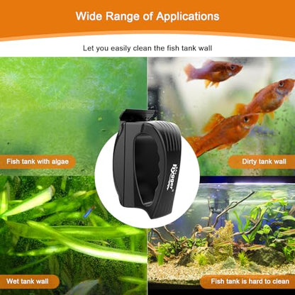hygger Aquarium Strong Magnetic Glass Cleaner, Professional Fish Tank Algae Magnet Cleaning Tool with Scraper for 0.2-0.24 Inch Thick Glass Freshwater and Saltwater Tank, M