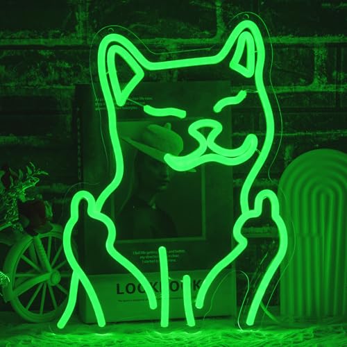 Cat Neon Sign for Wall Decor, USB Powered Cool Cat Neon Light, Funny Green Cat LED Light Up Sign for Birthday New Year Man Cave Teen Party Game Room Decoration - style: Green Cat