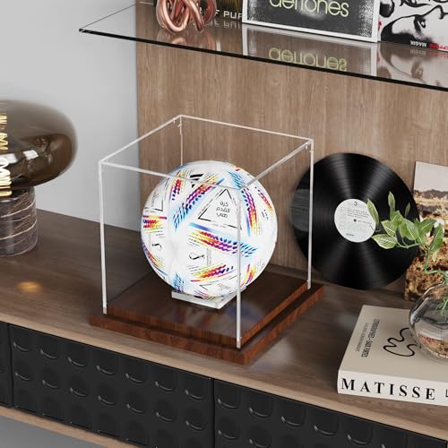 VGMiu Soccer Ball Display Case with Wood Base Clear Acrylic Soccer Case - size: Soccer Case