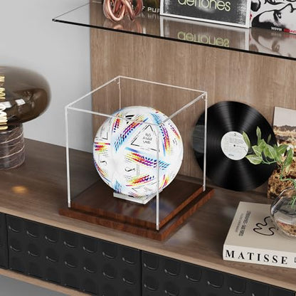 VGMiu Soccer Ball Display Case with Wood Base Clear Acrylic Soccer Case - size: Soccer Case