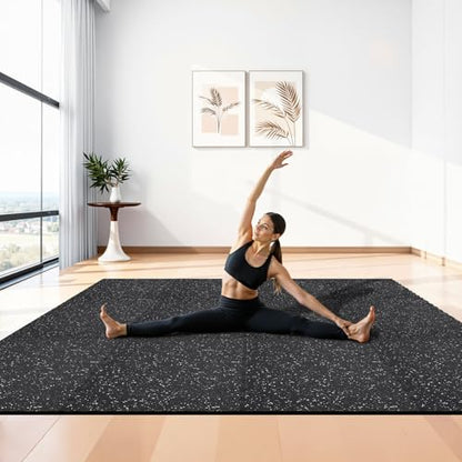 VEVOR 0.4Inch 48sq.ft 12 Tiles Gym Flooring for Home Gym, Rubber Top with High Density EVA Foam, 24 x 24In Gym Floor Exercise Equipment Mats, Interlocking Gym Mats, Puzzle Workout Mats, Black & Gray | Rubber Top with High Density EVA Foam, Lightweight Gym