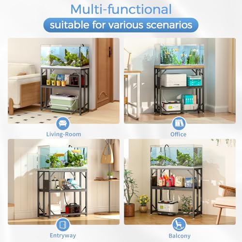 20-29-37 Gallon Fish Tank Stand with Power Outlet,Adjustable Aquarium Stand, Heavy Duty Terrarium Stand,Metal Frame Reptile Turtle Tank Stand Suitable for Home Office,600LBS Capacity, Black - color: Black, size: 20-29-37 Gallon