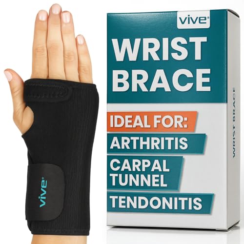 Vive Wrist Brace - Carpal Tunnel Hand Compression Support Wrap for Men | Women, Tendinitis, Bowling, Sports Injuries Pain Relief - Removable Splint - Universal Ergonomic Fit (Black, Right) - color: Black, size: Right