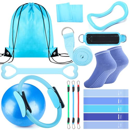 RoundFunny 18Pcs Pilates Ring Set, Women Exercise Accessories - color: Blue