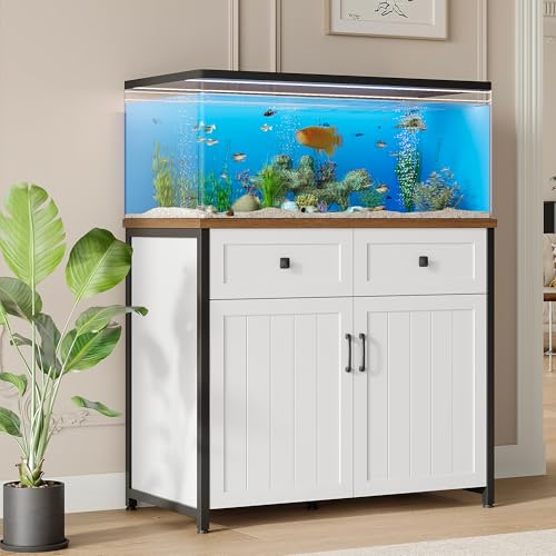 40-50 Gallon Aquarium Stand with Power Outlets, Cabinet for Fish Tank Accessories Storage, Heavy Duty Metal Fish Tank Stand Suitable for Turtle Tank, Reptile Terrarium, 660LBS Capacity, White