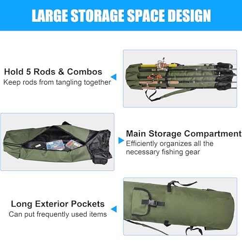 Fishing Rod Bag Pole Case, Portable Large Capacity Fishing Pole Carrier Case Oxford Waterproof Fishing Rod Organizer Travel Bag Fishing Gift for Men