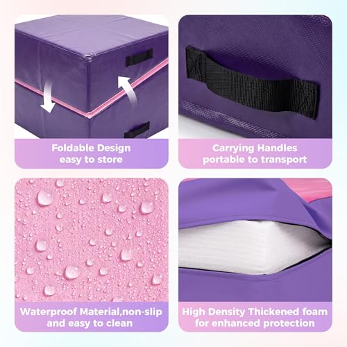 Gymnastics Cheese Mat, Incline Gymnastics Mat, Skill Shape Tumbling Backbend Trainer Exercise Mat, Foldable Design with High-Density Foam & Waterproof Cover, Cheese Mat for Gymnastics, Home Gym Exercise, Cheerleading & Martial Arts, Pink, 47.2"X23.6"X13.8