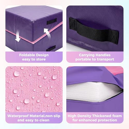 Gymnastics Cheese Mat, Incline Gymnastics Mat, Skill Shape Tumbling Backbend Trainer Exercise Mat, Foldable Design with High-Density Foam & Waterproof Cover, Cheese Mat for Gymnastics, Home Gym Exercise, Cheerleading & Martial Arts, Pink, 47.2"X23.6"X13.8