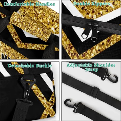 Custom Volleyball Bag for Sports Duffel Bag, Gold Sequins with Black | Personalized Gym Bag Customize Travel Duffle Bag with Name - color: Gold