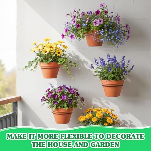 Flower Pot Holder Wall Planter Ring Hanger Metal Wall Plant Hanging Pot Holder Mounted Hanging Bracket for Indoor Outdoor Home Garden Plant Flower Display, Black(6 Pcs,10 Inch)