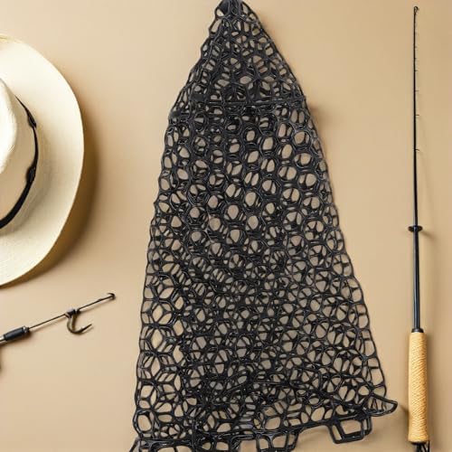 MAGICLULU Silicone Mesh Fishing Net Replacement Bag Handle-Free Foldable Fishing Netting for Big Fish Catching Lightweight Black Fish Landing Net Accessory