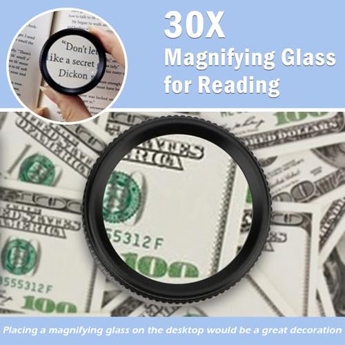 Rongon 30X Portable Pocket Reading Magnifier Optics Loupes Mini Desk Magnifier Loop Microscope Magnifying Glass Lens for Jeweler Stamps Maps Antiques Magazines Electronics (30X 40MM) - size: 30X40MM
