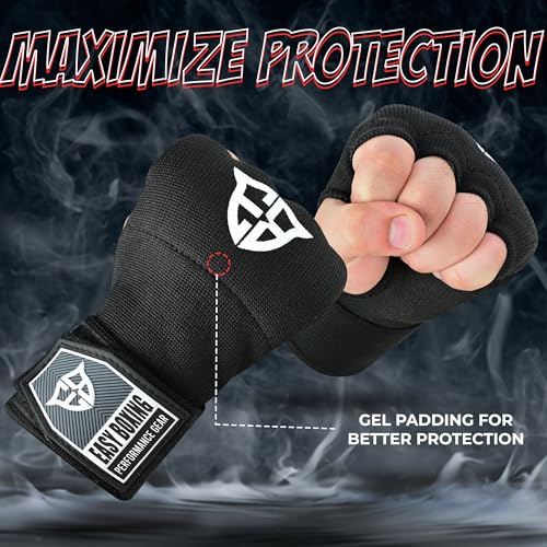 Inner Gel Gloves, Hook and Loop Closure, Breathable Wrist Wraps for Boxing and MMA Training, Black, 75cm - size: Large-X-Large