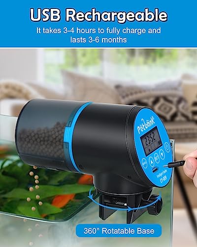 Automatic Fish Feeder for Aquarium - Rechargeable Fish Food Auto Dispenser Vacation Turtle Feeder with USB Charger Cable，LCD Screen, Customized Schedule (Blue) - color: Blue