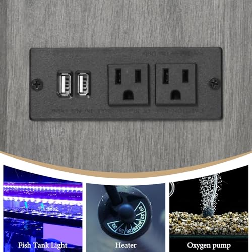 4ever2buy 55-75 Gallon Fish Tank Stand with Power Outlets, LED Light, Heavy Duty Aquarium Stand with Cabinet for Fish Tank Accessories Storage, for Turtle Tank, Reptile Terrarium, 1100LBS, Gray