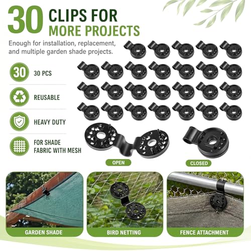 Frienda 30 Pcs Black Round Shade Cloth Plastic Clips Reusable Heavy Duty Sunshade Fabric Net Clips Attachment and Placement for Sun Shade Net Anti Bird Garden Waterproof Netting Accessories - color: Black