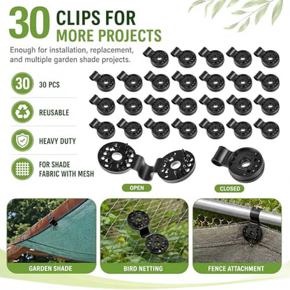 Frienda 30 Pcs Black Round Shade Cloth Plastic Clips Reusable Heavy Duty Sunshade Fabric Net Clips Attachment and Placement for Sun Shade Net Anti Bird Garden Waterproof Netting Accessories - color: Black