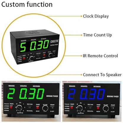 McbeAn Classic Boxing Interval Timer, Professional Gym Timer with LED Display, Selectable Training Time and Cycle Repetitions, for Muay Thai/MMA/Kickboxing