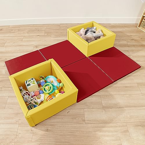 ECR4Kids SoftZone Play Patch Activity Mat Squares, Modular Playmat, Red, 4-Pack - color: Red