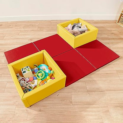 ECR4Kids SoftZone Play Patch Activity Mat Squares, Modular Playmat, Red, 4-Pack - color: Red