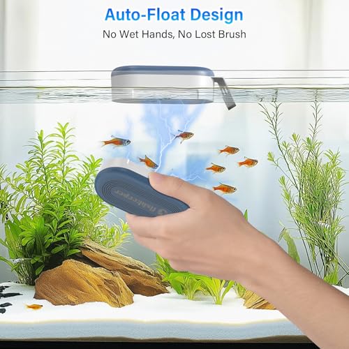 fishkeeper Magnetic Aquarium Glass Cleaner, Fish Tank Algae Scraper Cleaner Tools with 2 Detachable Blades Scraper, Double Side Floating Scrubber Brush, for 0.2-0.7 Inch Thick fish Tank (L)