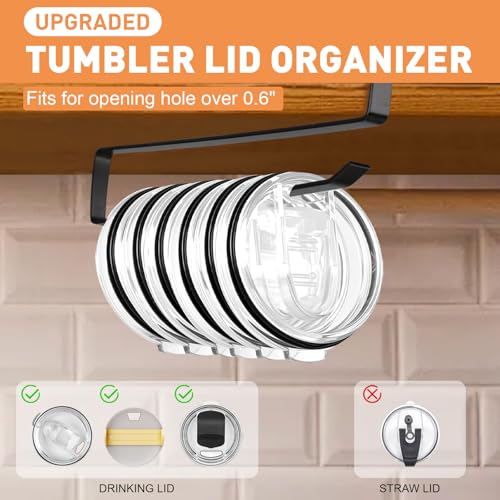 Tumbler Lid Organizer, 2 Pack Coffee Mug Holder for Yeti Tumbler Lid, Space Saving Mug Hanger Rack Holds Up to 12 Lids, Cup Holder Under Cabinet, Water Bottle Lid Holders for Kitchen Storage