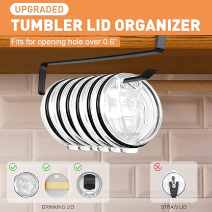 Tumbler Lid Organizer, 2 Pack Coffee Mug Holder for Yeti Tumbler Lid, Space Saving Mug Hanger Rack Holds Up to 12 Lids, Cup Holder Under Cabinet, Water Bottle Lid Holders for Kitchen Storage